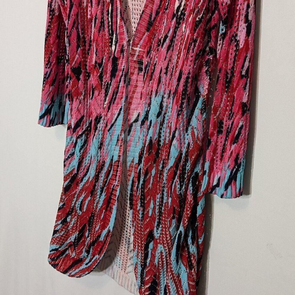 ALBERTO MAKALI Pink/Aqua Lightweight Stretchy Cardigan; Size L - Picture 3 of 5